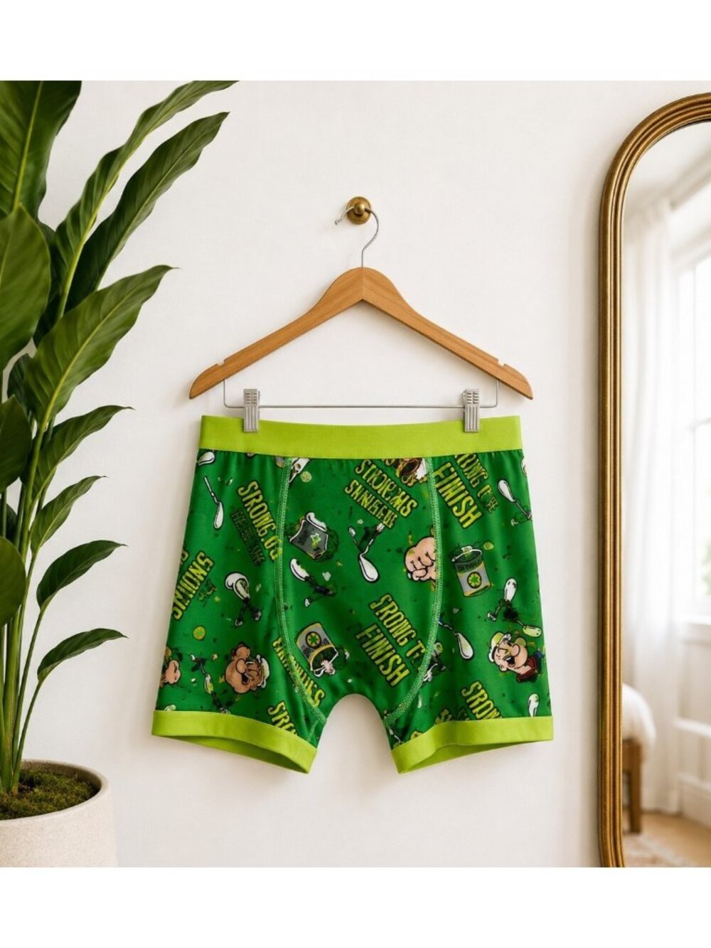 New  Popeye Men's Boxer Brief XL 40-42 Strong To The Finish Print Green NWT